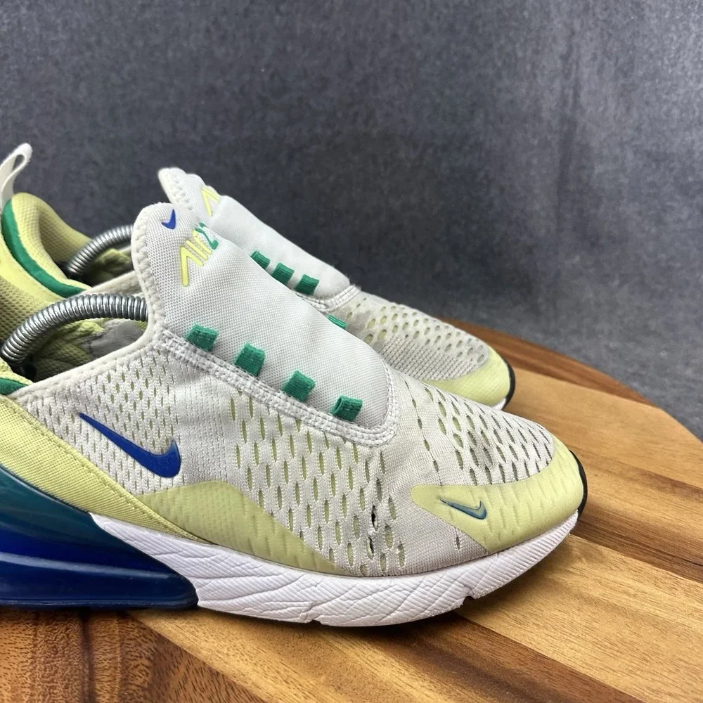 Nike Air Max 270 Shoes Youth Size 7Y White Volt Blue Mesh Sneakers‎ FN6982-100